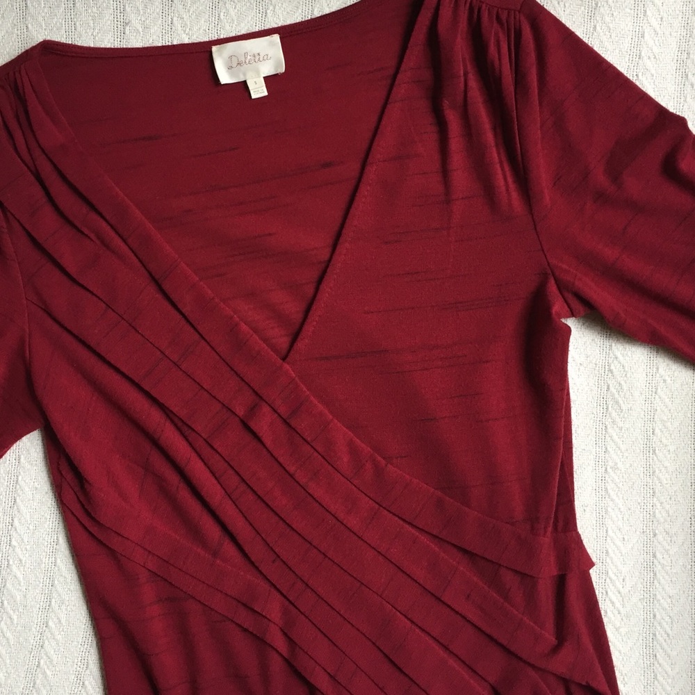 Anthropologie Deletta Slanted Pleats Top in Wine